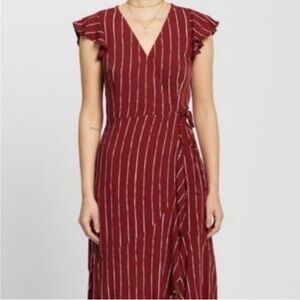 Abercrombie & Fitch dress Wrap maroon red stipe asymmetrical Medium